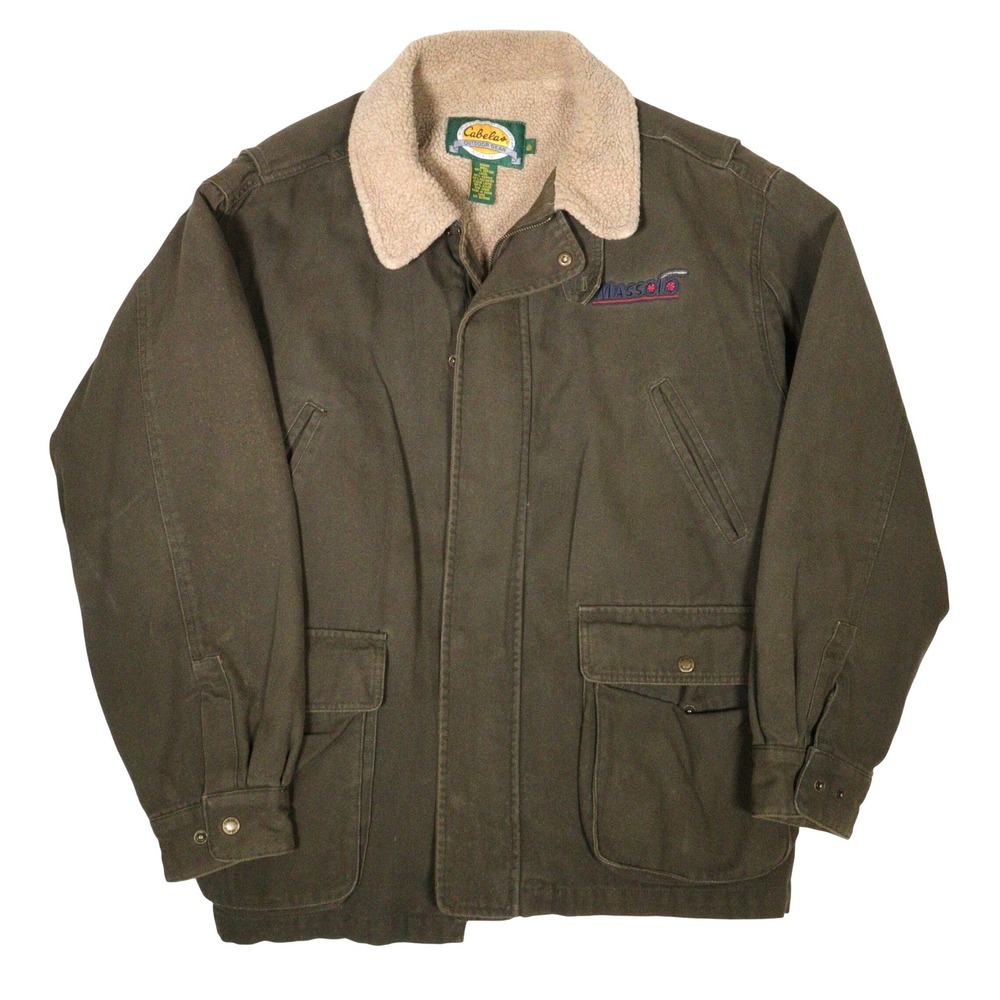 Vintage Cabelas Jacket Sherpa Lined Canvas Green Cotton Men XL